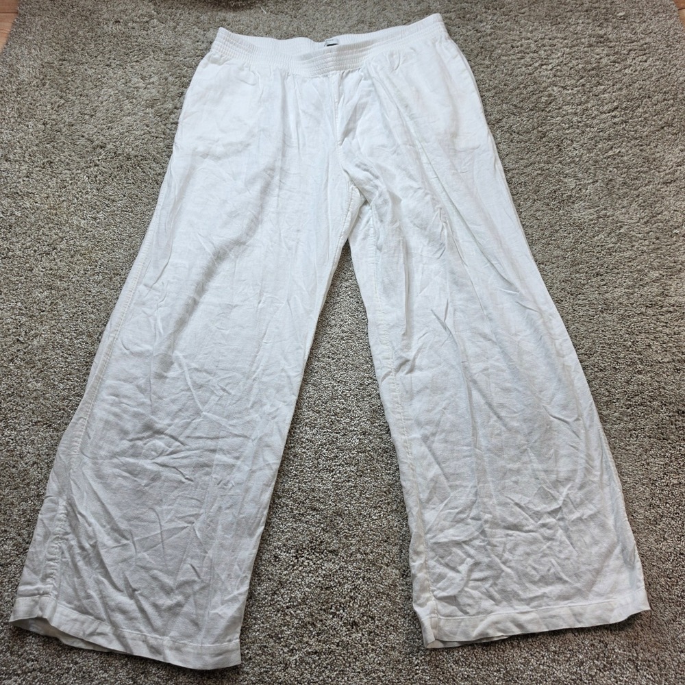 Babaton Pants Womens XL White Linen Viscose Wide Leg Elastic Waist Boho Ladies